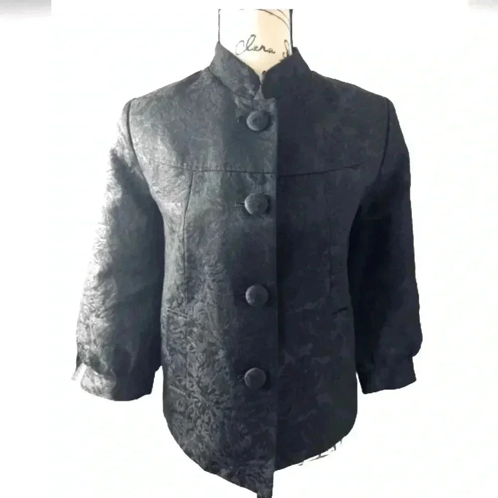 GEORGE BLAZER BLACK PRINT SHIFT JACKET 3/4 SLEEVE BUTTON AND POCKETS SIZE‎ 8